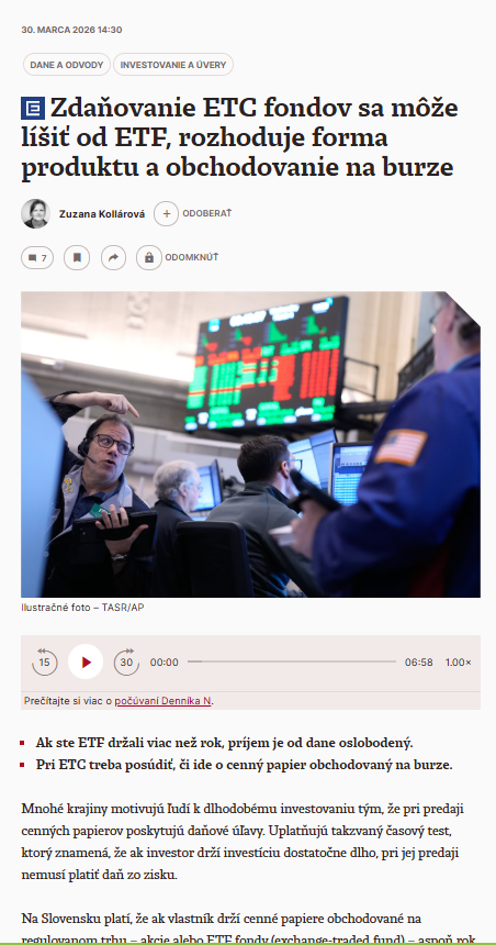 Zdaňovanie ETC fondov: platí časový test ako pri ETF?